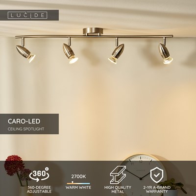 Lucide CARO-LED - Ceiling spotlight - LED - GU10 - 4x5W 2700K - Satin Chrome